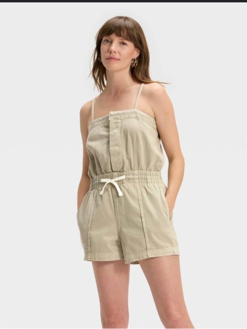 Universal Thread denim beach romper in khaki.